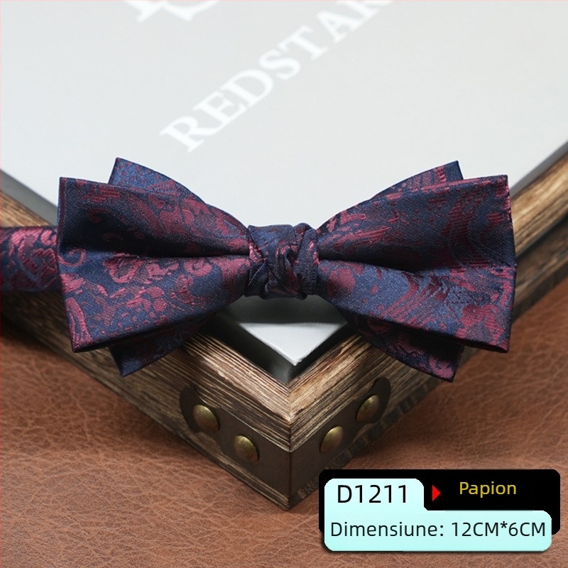 Papion pentru bărbați, stil coreean, formă săgeată, model geometric, țesătură jacquard