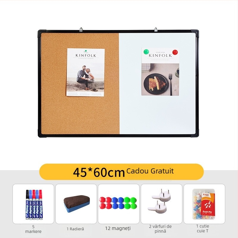 Combo tablă albă și tablă cu plută pentru perete cu fotografii, notițe și calendar — panou cu o singură față