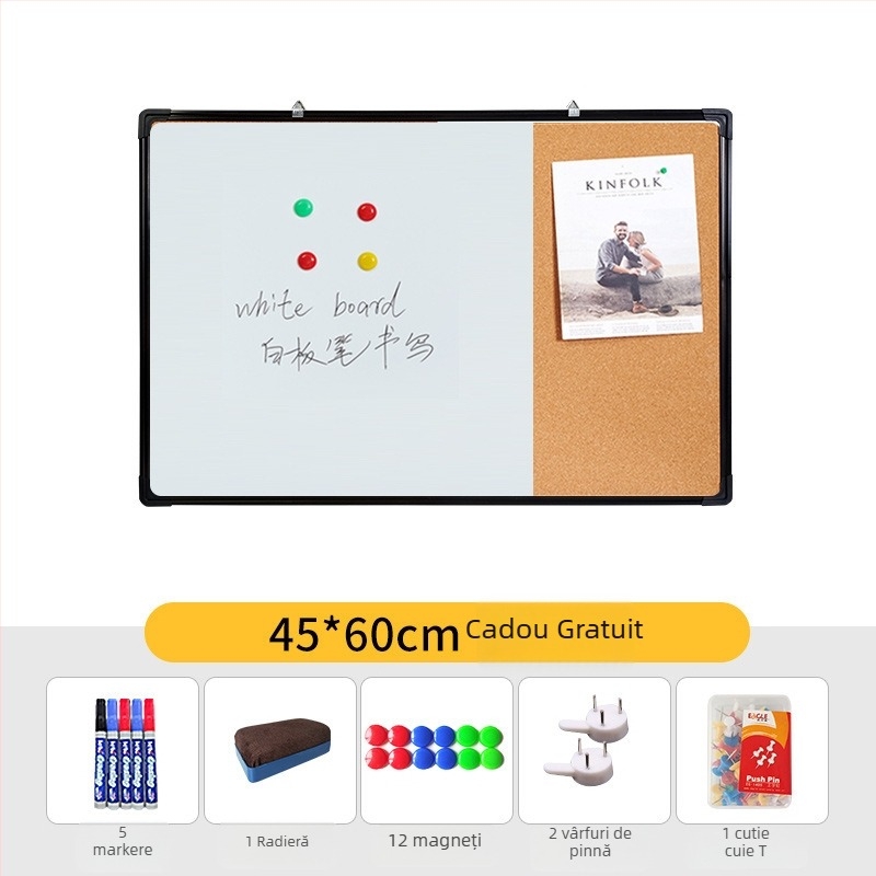 Combo tablă albă și tablă cu plută pentru perete cu fotografii, notițe și calendar — panou cu o singură față