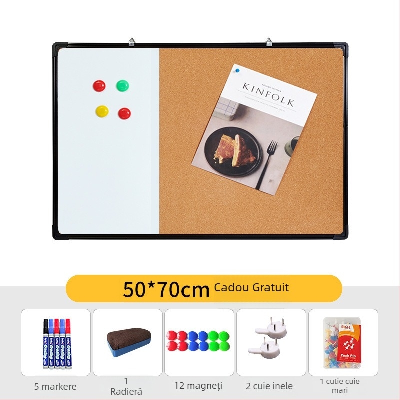 Combo tablă albă și tablă cu plută pentru perete cu fotografii, notițe și calendar — panou cu o singură față