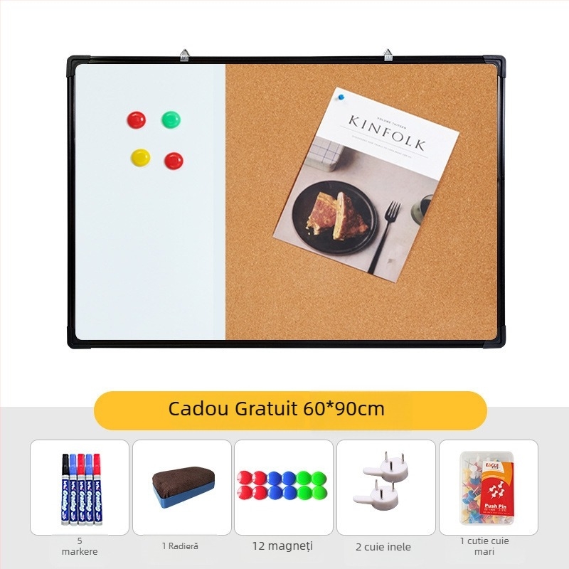 Combo tablă albă și tablă cu plută pentru perete cu fotografii, notițe și calendar — panou cu o singură față