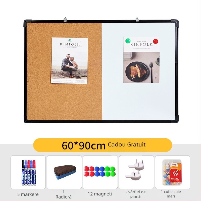 Combo tablă albă și tablă cu plută pentru perete cu fotografii, notițe și calendar — panou cu o singură față