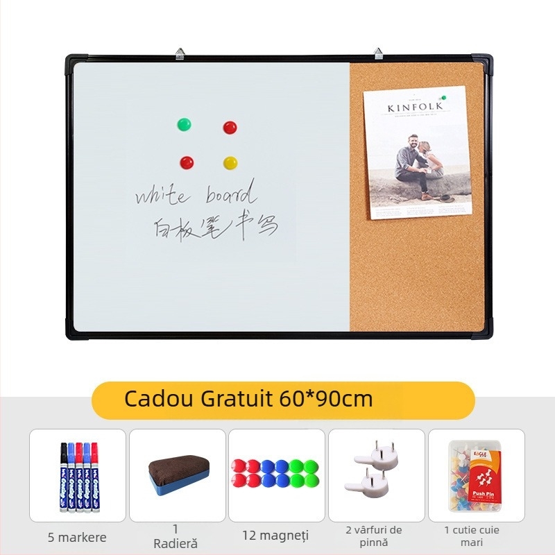 Combo tablă albă și tablă cu plută pentru perete cu fotografii, notițe și calendar — panou cu o singură față