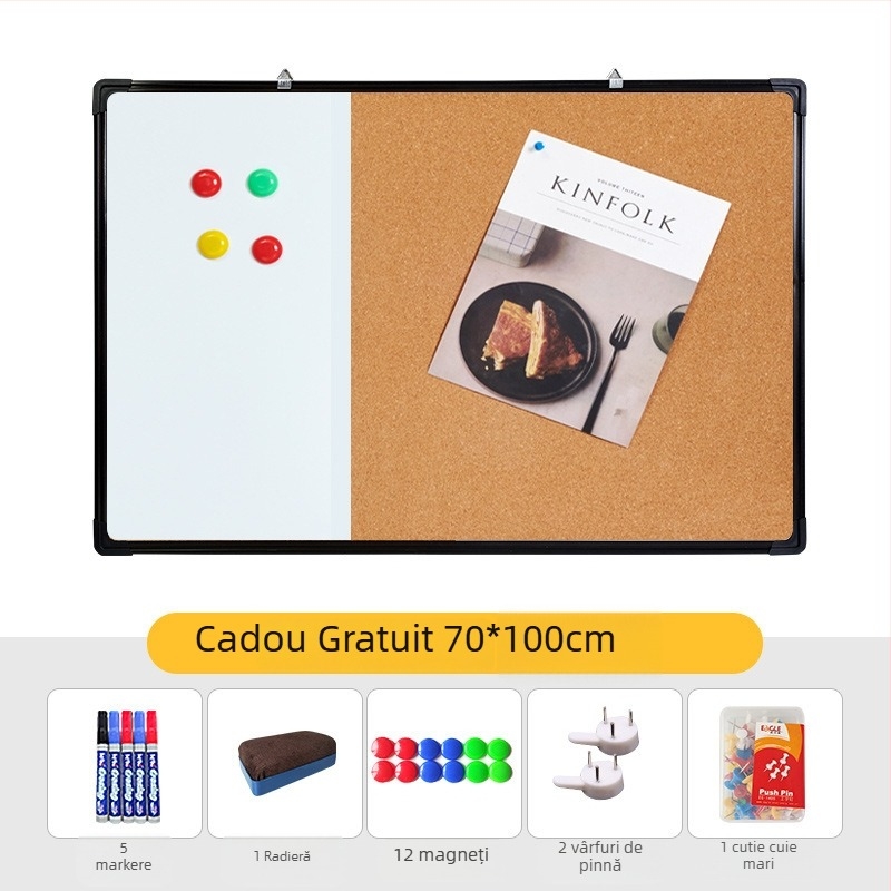 Combo tablă albă și tablă cu plută pentru perete cu fotografii, notițe și calendar — panou cu o singură față