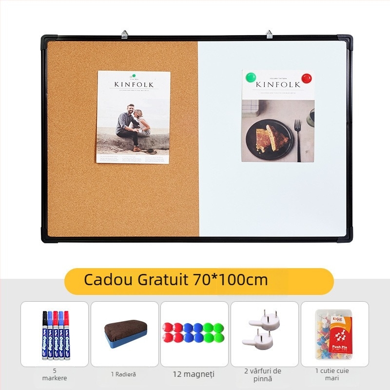 Combo tablă albă și tablă cu plută pentru perete cu fotografii, notițe și calendar — panou cu o singură față