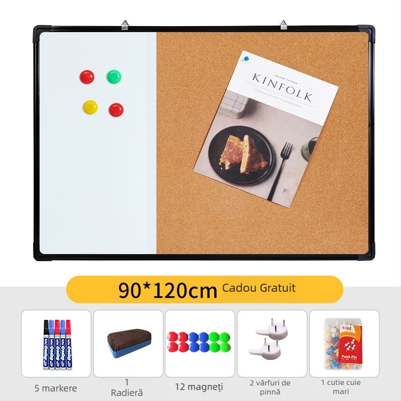 Combo tablă albă și tablă cu plută pentru perete cu fotografii, notițe și calendar — panou cu o singură față