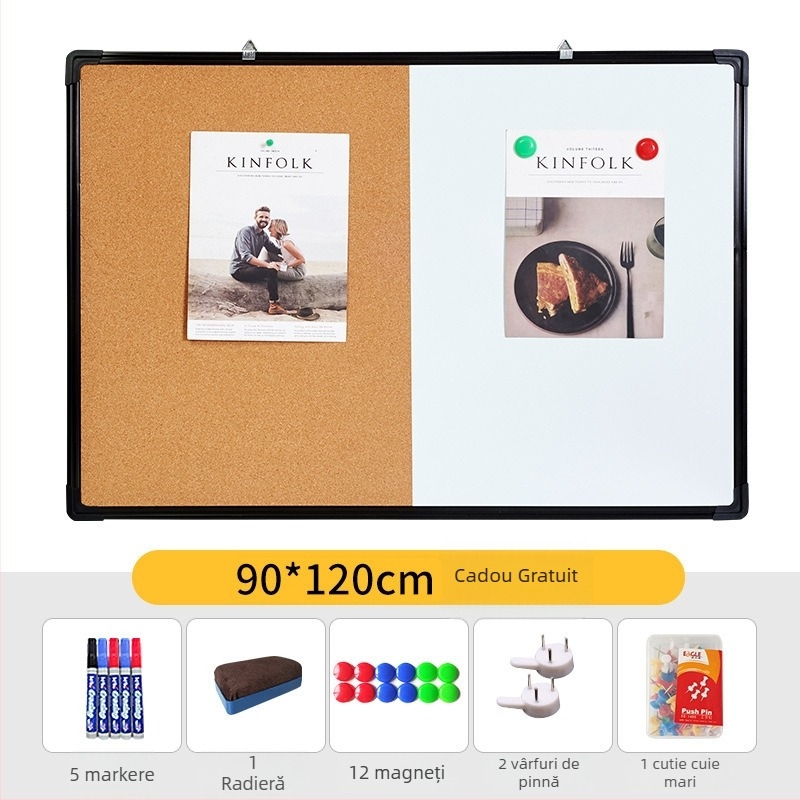Combo tablă albă și tablă cu plută pentru perete cu fotografii, notițe și calendar — panou cu o singură față