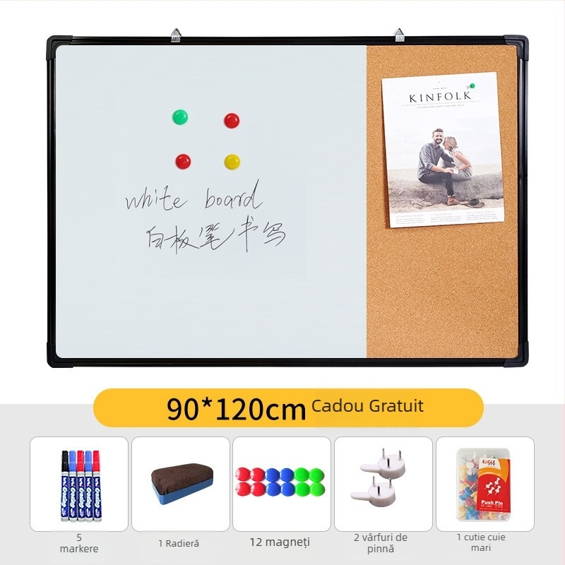 Combo tablă albă și tablă cu plută pentru perete cu fotografii, notițe și calendar — panou cu o singură față