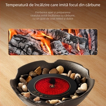 Set ceramic pentru ceai cu plită electrică pentru uz casnic — glazură Celadon, funcție de fierbere, include ceainic și accesorii pentru ceai, ambalaj cadou, pachet de 6