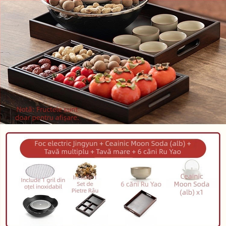 Set ceramic pentru ceai cu plită electrică pentru uz casnic — glazură Celadon, funcție de fierbere, include ceainic și accesorii pentru ceai, ambalaj cadou, pachet de 6