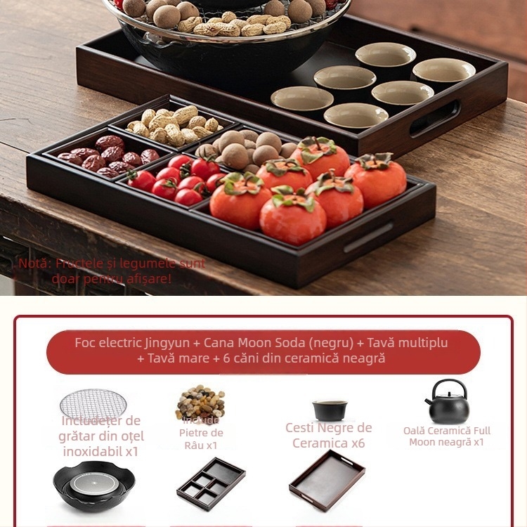 Set ceramic pentru ceai cu plită electrică pentru uz casnic — glazură Celadon, funcție de fierbere, include ceainic și accesorii pentru ceai, ambalaj cadou, pachet de 6