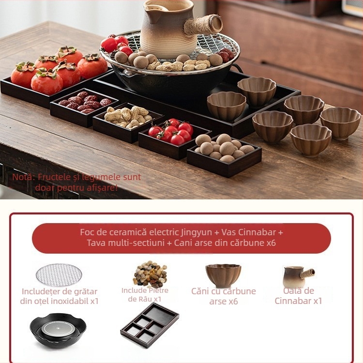 Set ceramic pentru ceai cu plită electrică pentru uz casnic — glazură Celadon, funcție de fierbere, include ceainic și accesorii pentru ceai, ambalaj cadou, pachet de 6