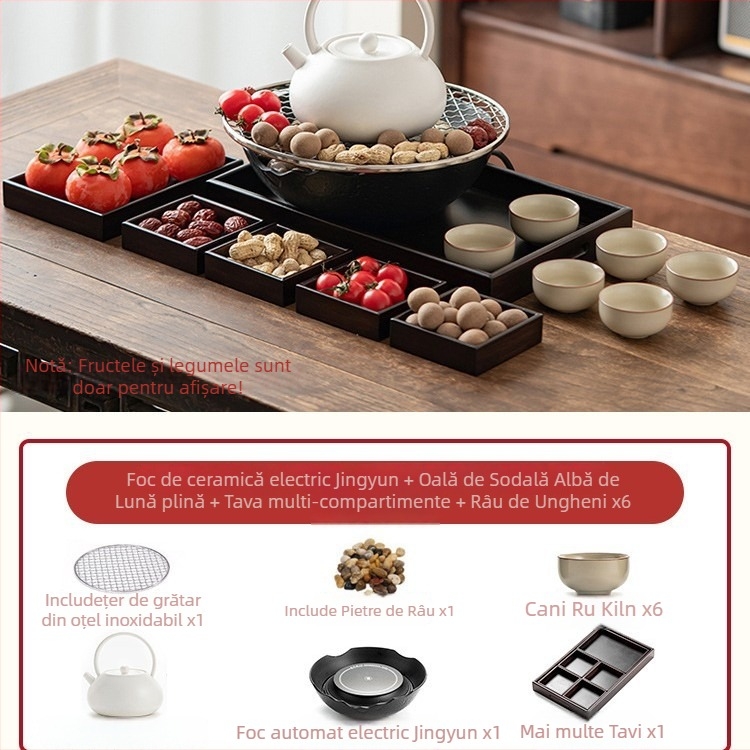 Set ceramic pentru ceai cu plită electrică pentru uz casnic — glazură Celadon, funcție de fierbere, include ceainic și accesorii pentru ceai, ambalaj cadou, pachet de 6