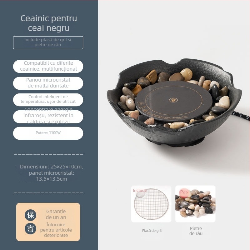 Set ceramic pentru ceai cu plită electrică pentru uz casnic — glazură Celadon, funcție de fierbere, include ceainic și accesorii pentru ceai, ambalaj cadou, pachet de 6