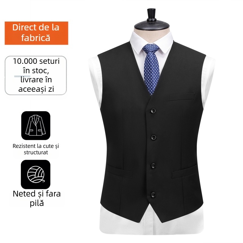 Vesta - croială slim, decolteu în V, nasturi la un rând, stil coreean, amestec de poliester