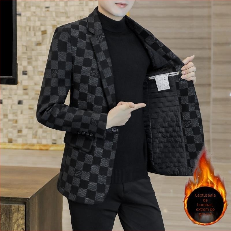 Sacou de iarnă pentru bărbați, Corduroy, Slim-Fit, cu nasturi pe un rând, Notched Lapel, casual blazer