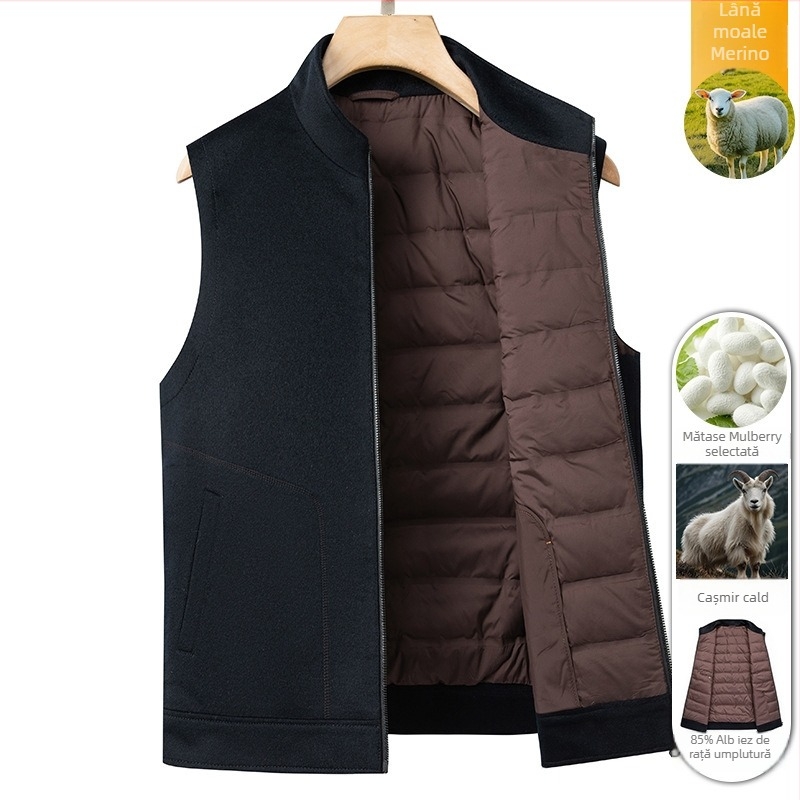 Vestă bărbați cu căptușeală din puf, stil casual, guler înalt și fermoar, pentru iarnă