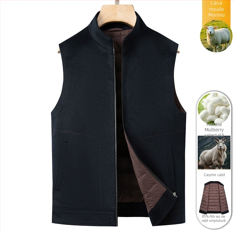 Vestă bărbați cu căptușeală din puf, stil casual, guler înalt și fermoar, pentru iarnă