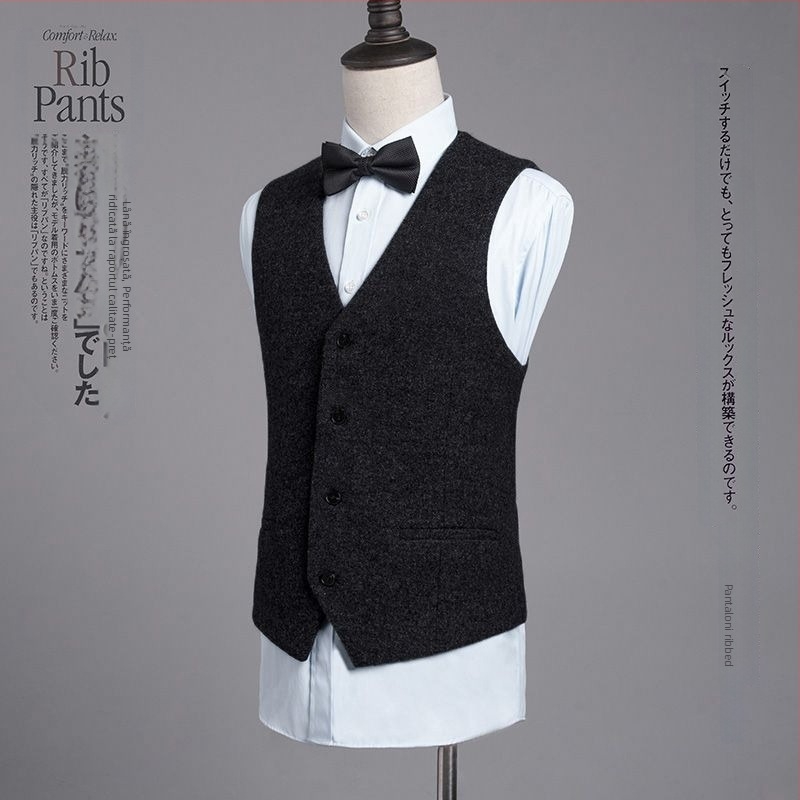 Vesta de costum din lână pentru bărbați, decolteu în V, nasturi pe un rând, 57,5% lână, croială dreaptă, pentru iarnă