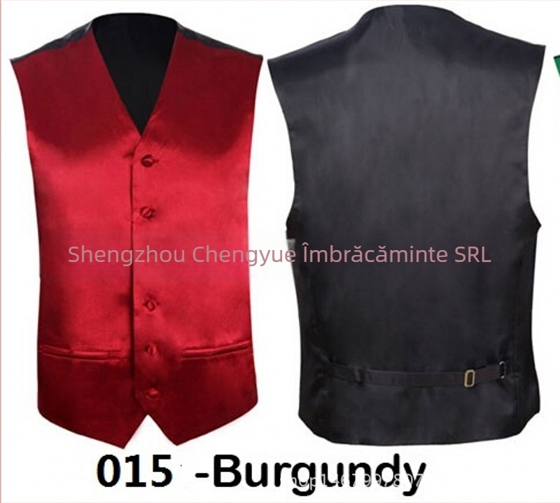 Vesta bărbați Slim Fit din poliester, croială simplă, fără guler, culoare solidă, fără căptușeală, potrivită pentru banchet