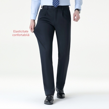 Pantaloni de iarnă pentru bărbați, căptușiți cu lână, talie înaltă, croială lejeră, cu nasturi.