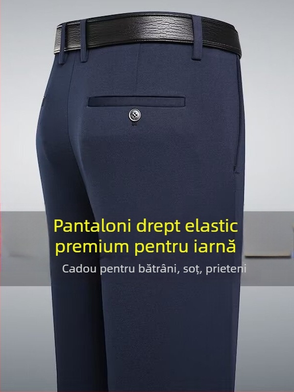 Pantaloni bărbați, stil domn de afaceri, croială lejeră, bumbac 80%, pentru toate anotimpurile