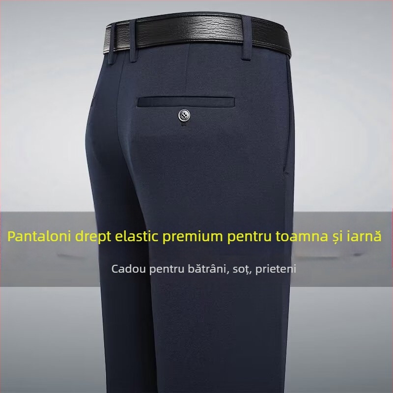 Pantaloni bărbați, stil domn de afaceri, croială lejeră, bumbac 80%, pentru toate anotimpurile