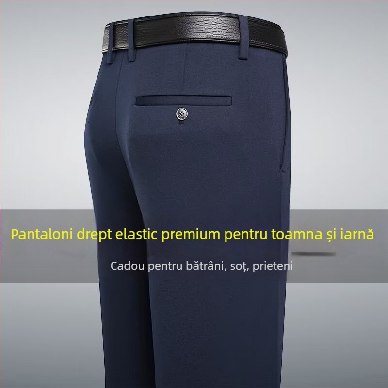 Pantaloni bărbați, stil domn de afaceri, croială lejeră, bumbac 80%, pentru toate anotimpurile