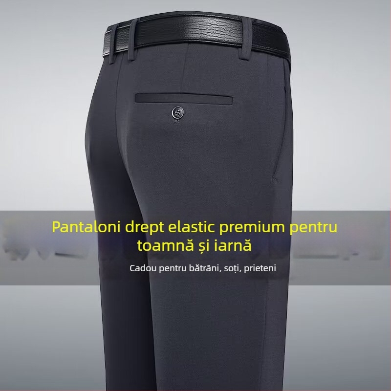 Pantaloni bărbați, stil domn de afaceri, croială lejeră, bumbac 80%, pentru toate anotimpurile