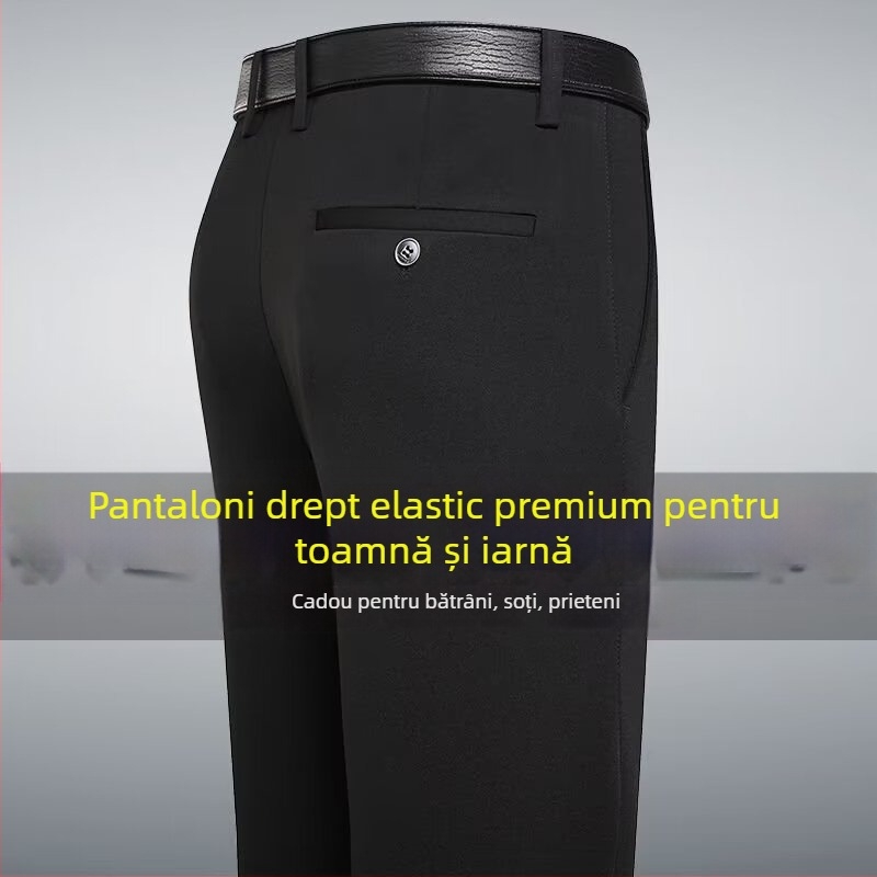 Pantaloni bărbați, stil domn de afaceri, croială lejeră, bumbac 80%, pentru toate anotimpurile
