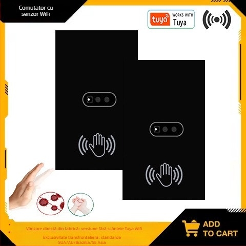 Senzor infraroșu fără atingere cu detecție a corpului și panou de control vocal | Tensiune AC90-250V, curent 10A, distanța dintre găuri de montaj 118×72 mm, panou din sticlă securizată, viața electrică ≥10.000 cicluri