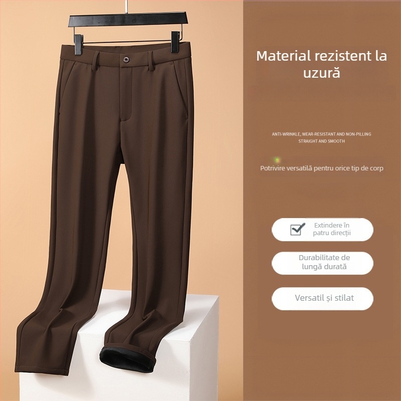 Pantaloni de costum pentru bărbați, croială dreaptă, iarnă, elasticitate mare, tratament anti-călcare