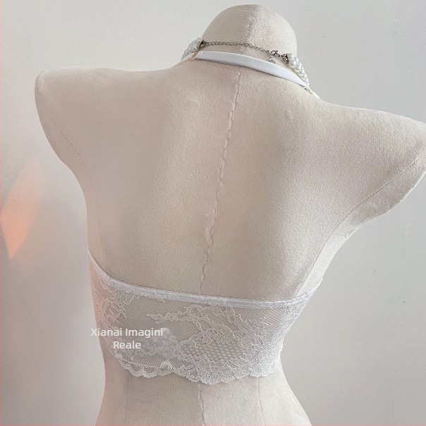 Sutien interior cu dantelă în stil halter, Slim Fit, din bumbac pentru femei adulte, microelasticitate, bretele non-detașabile, stil Japonez/Coreean (Primăvara 2025)