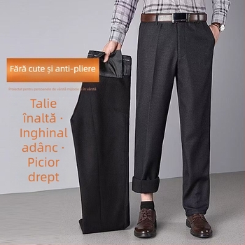 Pantaloni bărbați drepti, casual, talie înaltă, microelastic, poliester, iarna 2024