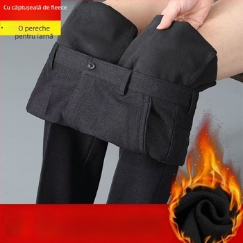 Pantaloni bărbați drepti, casual, talie înaltă, microelastic, poliester, iarna 2024