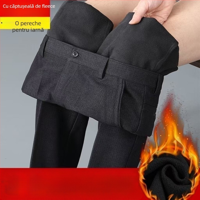 Pantaloni bărbați drepti, casual, talie înaltă, microelastic, poliester, iarna 2024