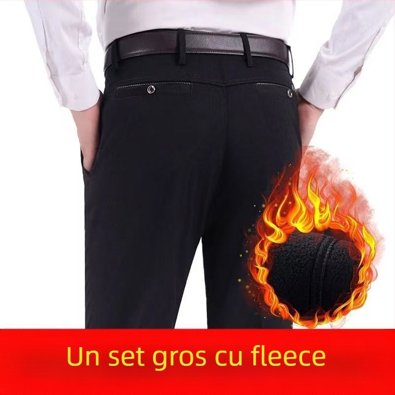 Pantaloni bărbați drepti, casual, talie înaltă, microelastic, poliester, iarna 2024