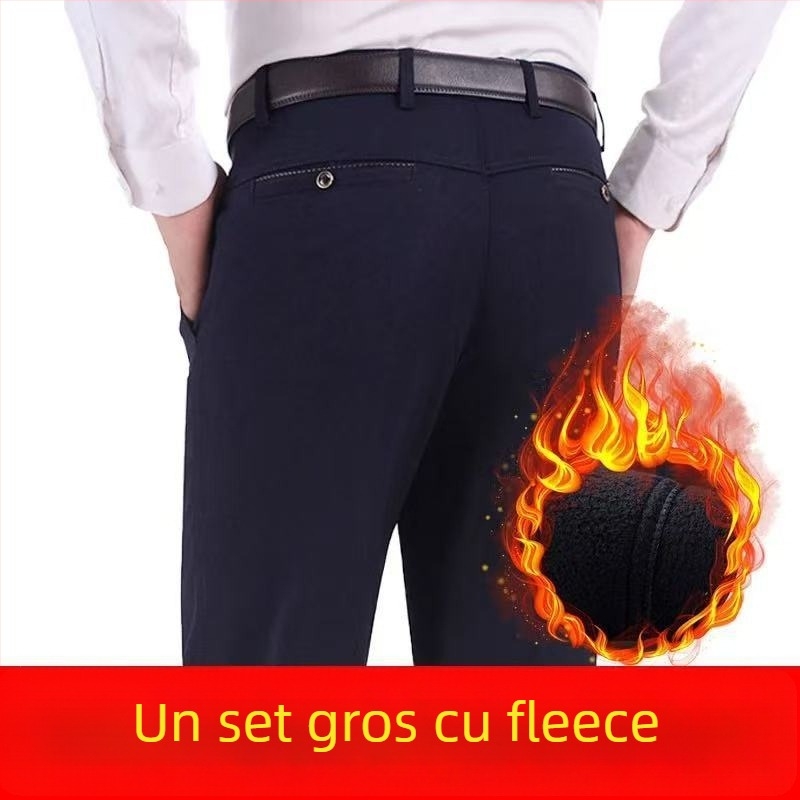 Pantaloni bărbați drepti, casual, talie înaltă, microelastic, poliester, iarna 2024
