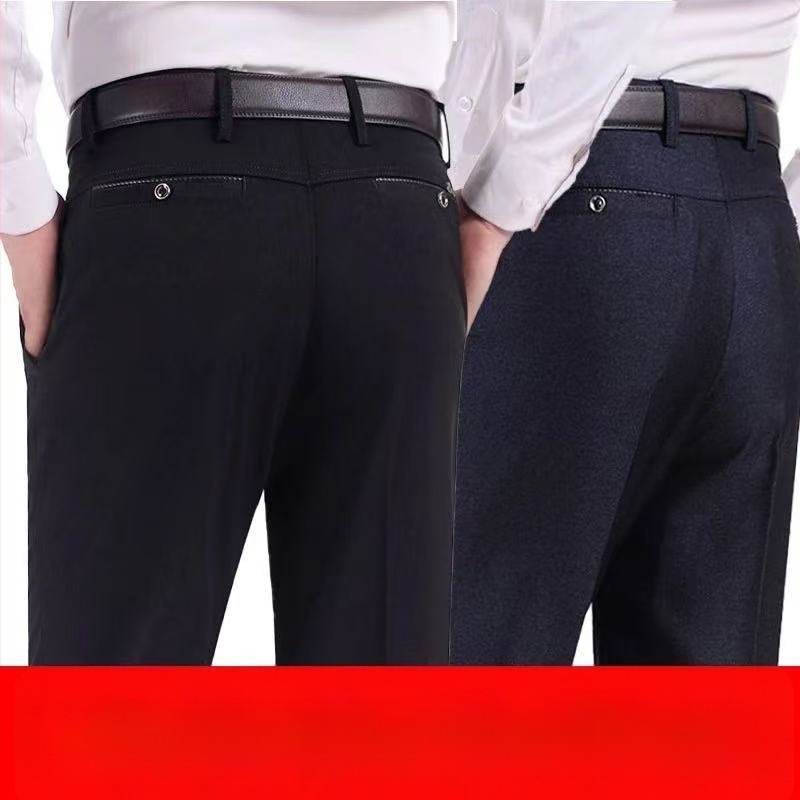 Pantaloni bărbați drepti, casual, talie înaltă, microelastic, poliester, iarna 2024