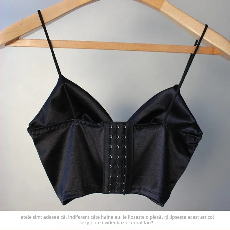 Bustier satin fără bretele, închis la spate, cupe 3/4, material nylon-spandex