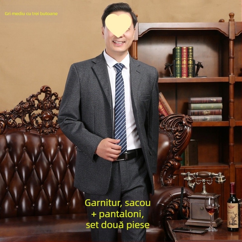 Costum bărbătesc pentru banchet și nuntă — Slim fit, rever plat, trei nasturi, corduroy cu in, primăvara 2025