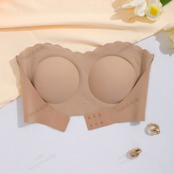 Sutien bandeau fără bretele, tip tub, cu închidere frontală cu cataramă, push-up; cupă completă, cupă subțire modelată; fără sârmă, fără cusături; material principal: nylon 80–90%, căptușeală: spandex (<30%).
