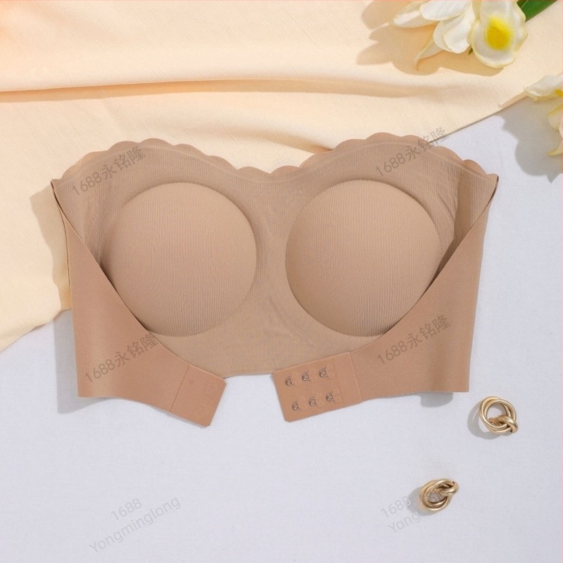 Sutien bandeau fără bretele, tip tub, cu închidere frontală cu cataramă, push-up; cupă completă, cupă subțire modelată; fără sârmă, fără cusături; material principal: nylon 80–90%, căptușeală: spandex (<30%).