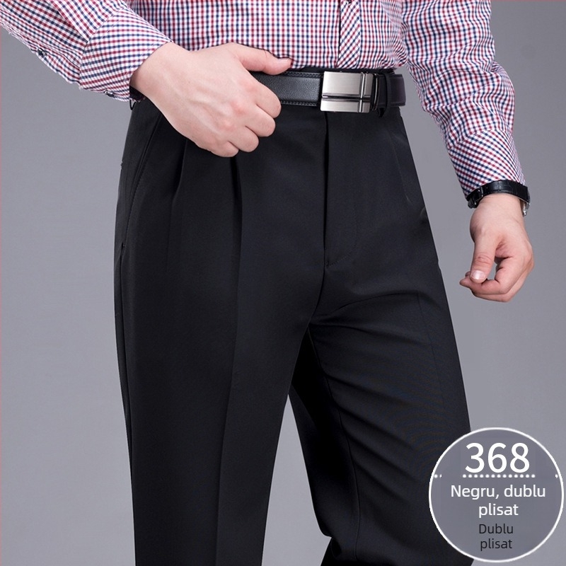 Pantaloni de costum pentru bărbați, croială dreaptă, talie înaltă, amestec din lână 85%, fără călcare, cu buzunare