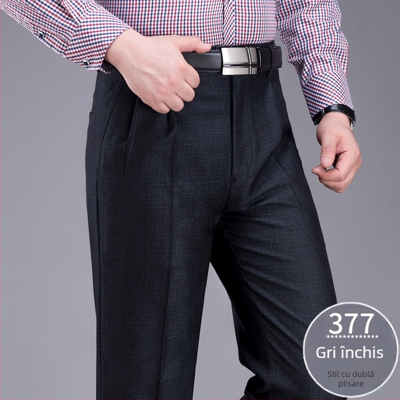 Pantaloni de costum pentru bărbați, croială dreaptă, talie înaltă, amestec din lână 85%, fără călcare, cu buzunare
