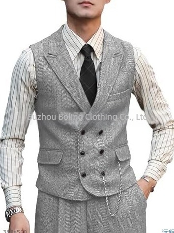 Vestă bărbătească cu model diagonal, croială Slim, nasturi dubli, guler de costum, țesătură poliesterică