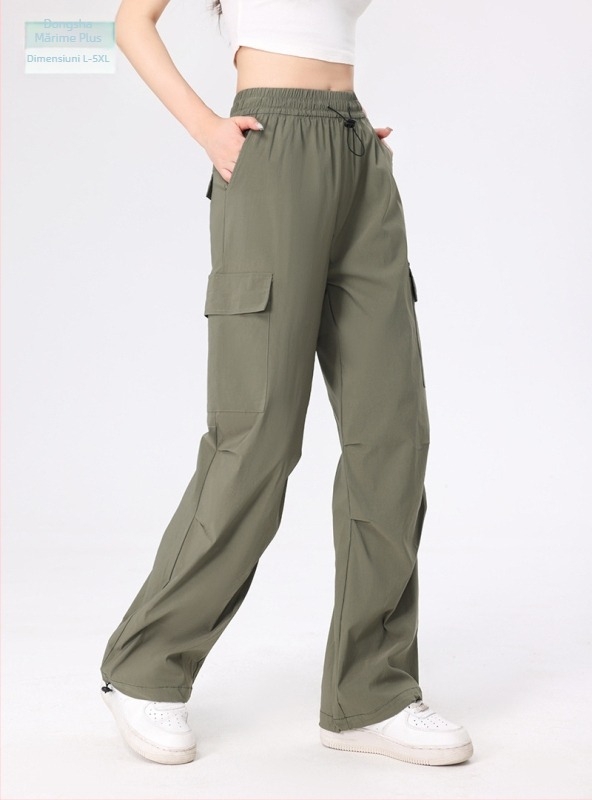 Pantaloni de lucru pentru femei, din țesătură stretch cu uscare rapidă, din nailon și spandex, talie medie, croială dreaptă, subțiri, stil street-hipster.