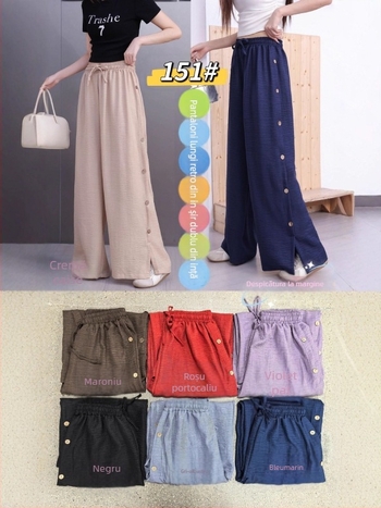 Pantaloni femei cu talie înaltă, croială largă, poliester, țesătură subțire, vară 2025, stil elegant de birou