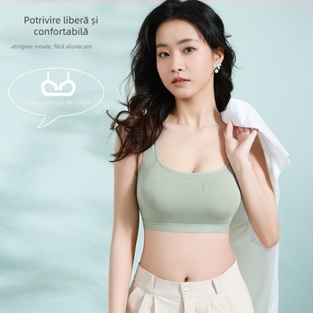 Bustier sport din bumbac 100% cupe integrate, fără bretele, respirabil și confortabil