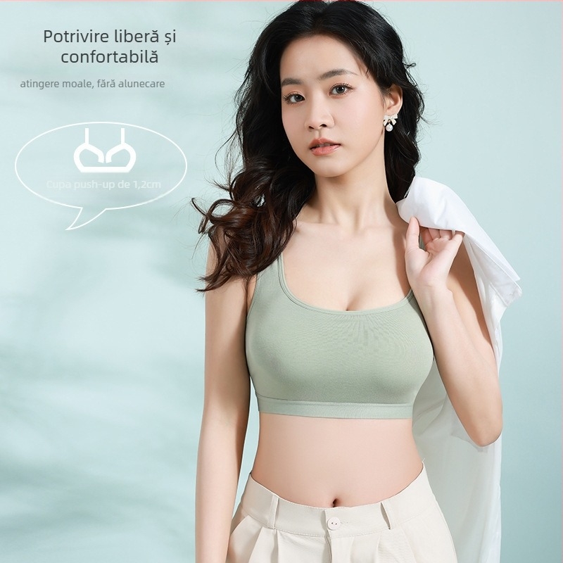 Bustier sport din bumbac 100% cupe integrate, fără bretele, respirabil și confortabil